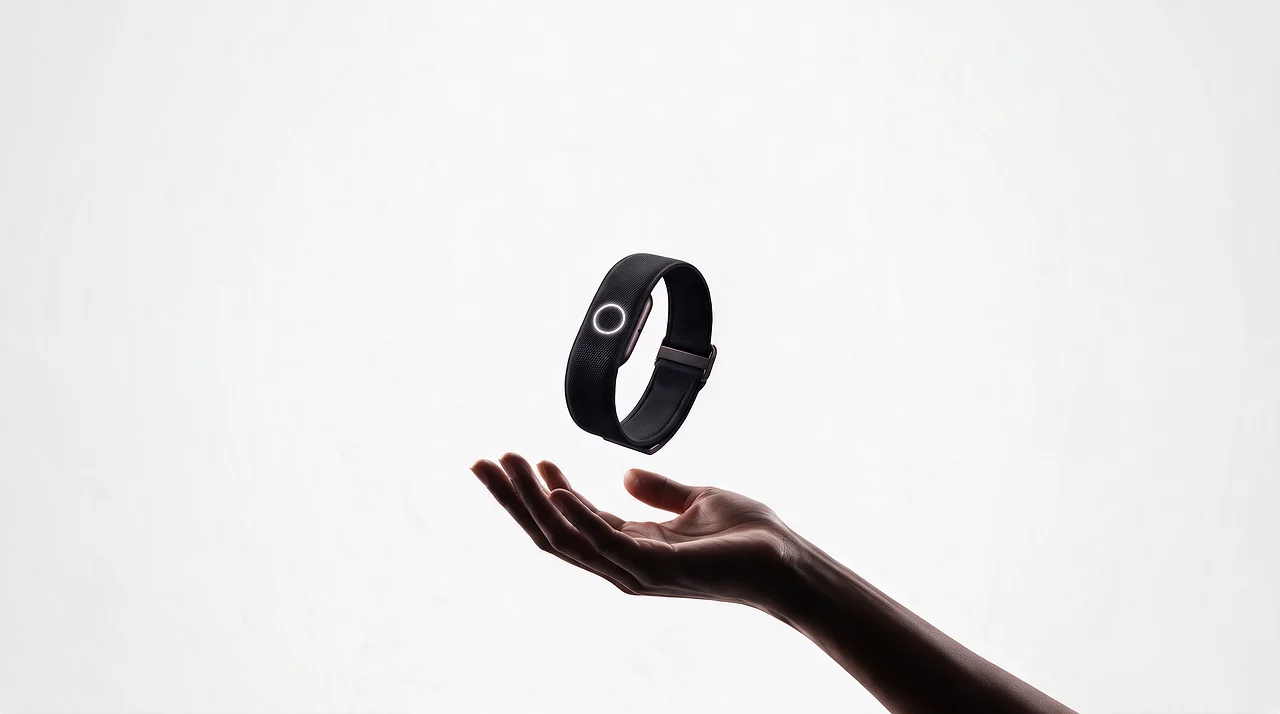 Persona Band in black Knit, floating over an open hand
